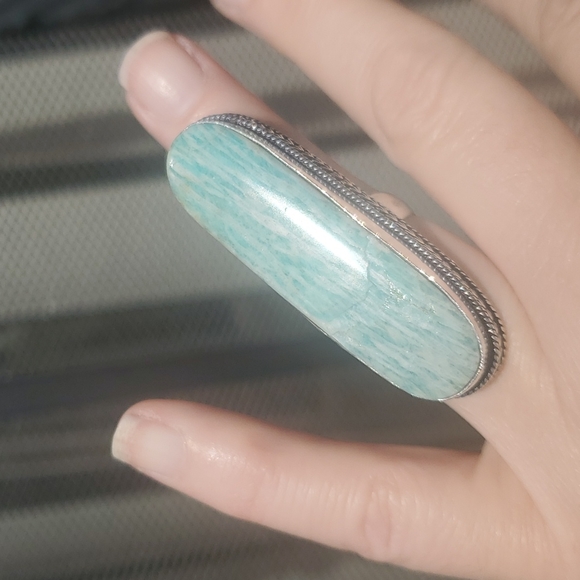 New Oversized Amazonite 925 Silver Statement Ring. - Picture 11 of 14